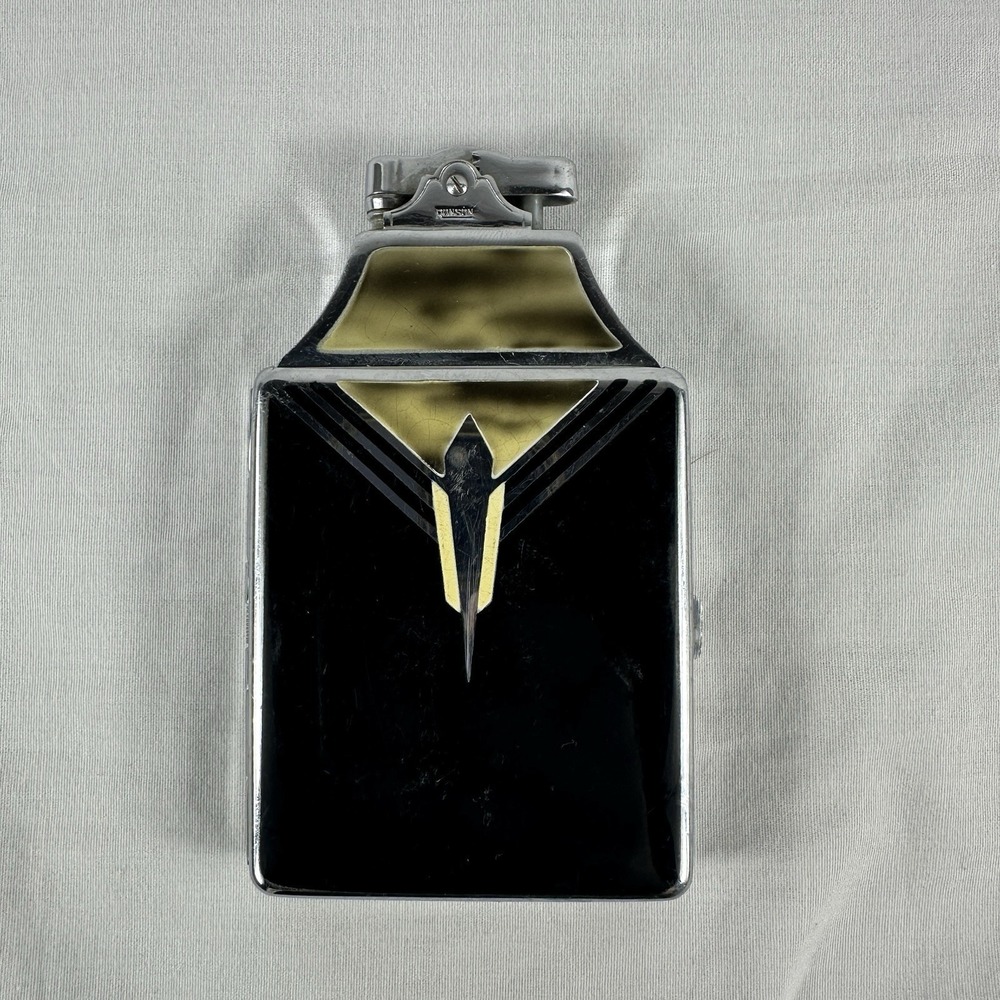 Vtg 1940s RONSON MASTERCASE LIGHTER‎ CIGARETTE CASE COMBO BLACK Gold ENAMEL USA